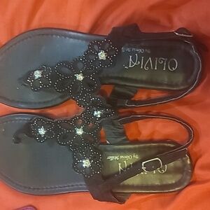 Black Floral Sandals